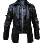 Steampunk Gothic Black Leather Jacket Coat