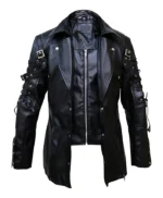 Steampunk Gothic Black Leather Jacket Coat