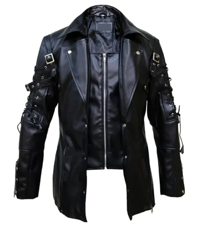 Steampunk Gothic Black Leather Jacket Coat