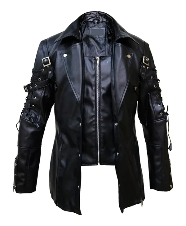Steampunk Gothic Black Leather Jacket Coat