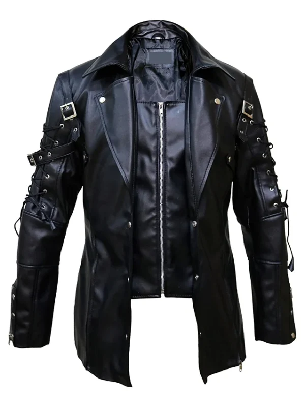 Steampunk Gothic Black Leather Jacket Coat