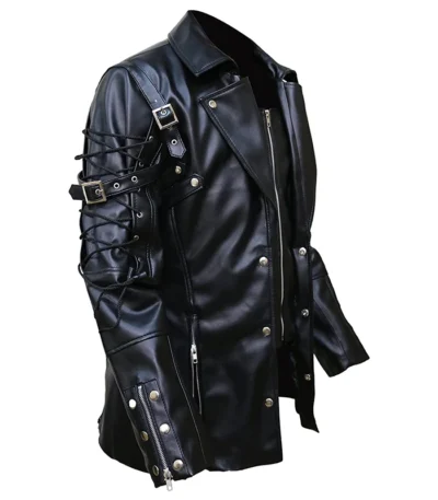Steampunk Gothic Black Leather Jacket Coat