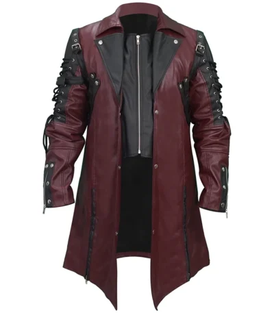 Steampunk Punk Rave Poison Gothic Maroon Leather Coat