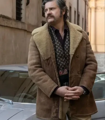 The Big Fake Edoardo Pesce Brown Shearling Coat