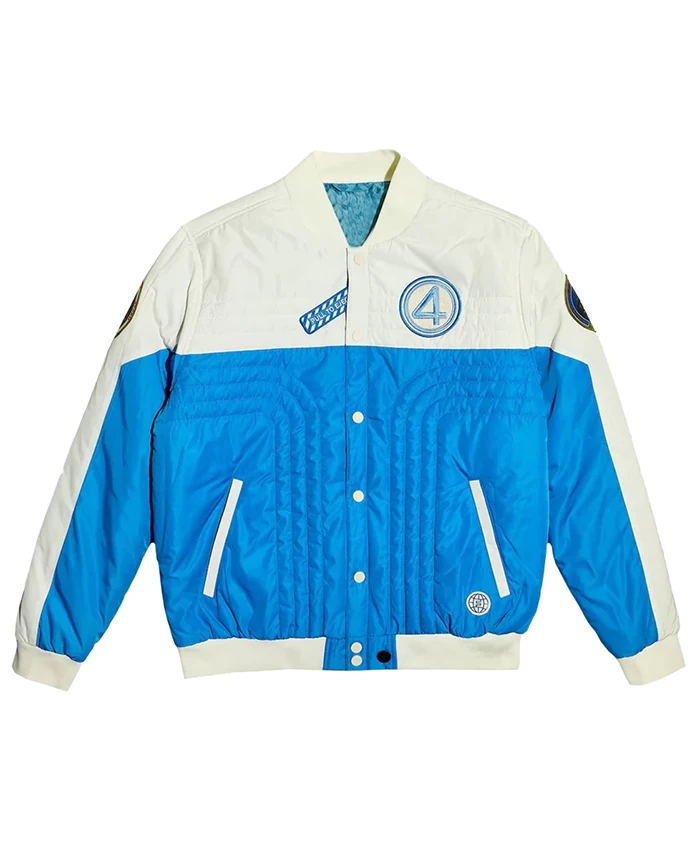 The Fantastic Four First Steps white Blue Bomber Jacket The Fantastic Four First Steps white Blue Bomber Jacket