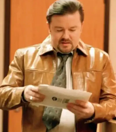 The Office Ricky Gervais S02 EP03 Brown Leather Jacket