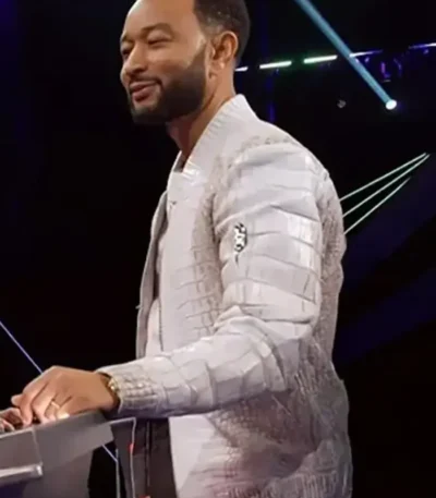 The Voice John Legend White Crocodile Leather Jacket