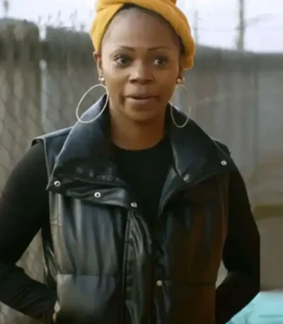 Tiffany Haddish Goes Off Sparkle Clark Puffer Leather Vest