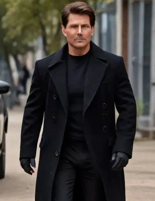 Tom Cruise Mission Impossible 8 Black Wool Coat Tom Cruise Mission Impossible 8 Black Wool Coat