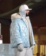 Toronto ICEMAN Video Shoot Drake Blue Quilted Jacket