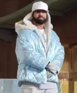 Toronto ICEMAN Video Shoot Drake Blue Quilted Jacket