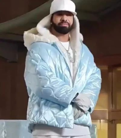 Toronto ICEMAN Video Shoot Drake Blue Quilted Jacket