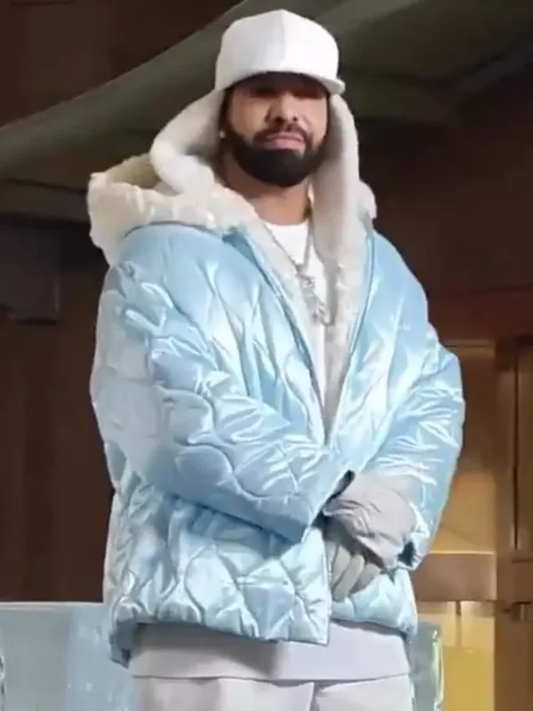 Toronto ICEMAN Video Shoot Drake Blue Quilted Jacket