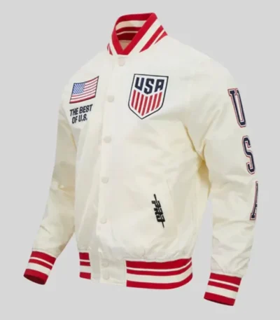 US Soccer Off-White Satin Jacket