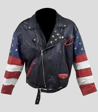USA Brando Vintage 80s Stars Studded Bomber Jacket