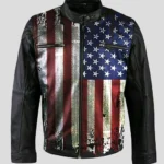 USA Flag Leather Jacket Notch Collar