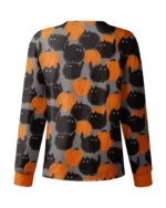 Black Cats with Pumpkin Halloween Scrub Jacket