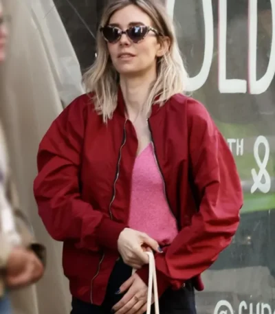 Vanessa Kirby Night Always Comes Red Bomber Jacket