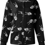 Victory Skelton Hands Halloween Scrub Jacket