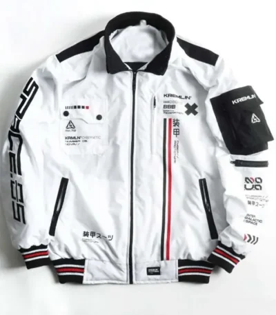 White Cyberpunk Techwear Bomber Jacket