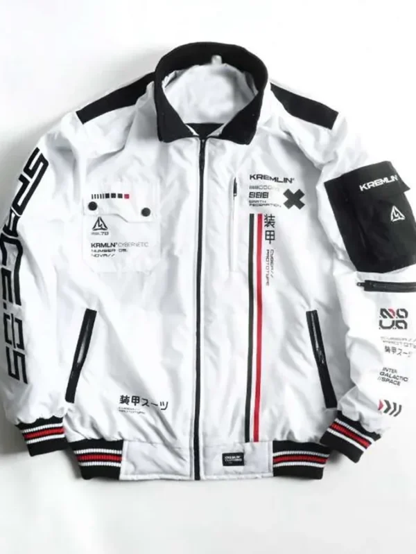 White Cyberpunk Techwear Bomber Jacket