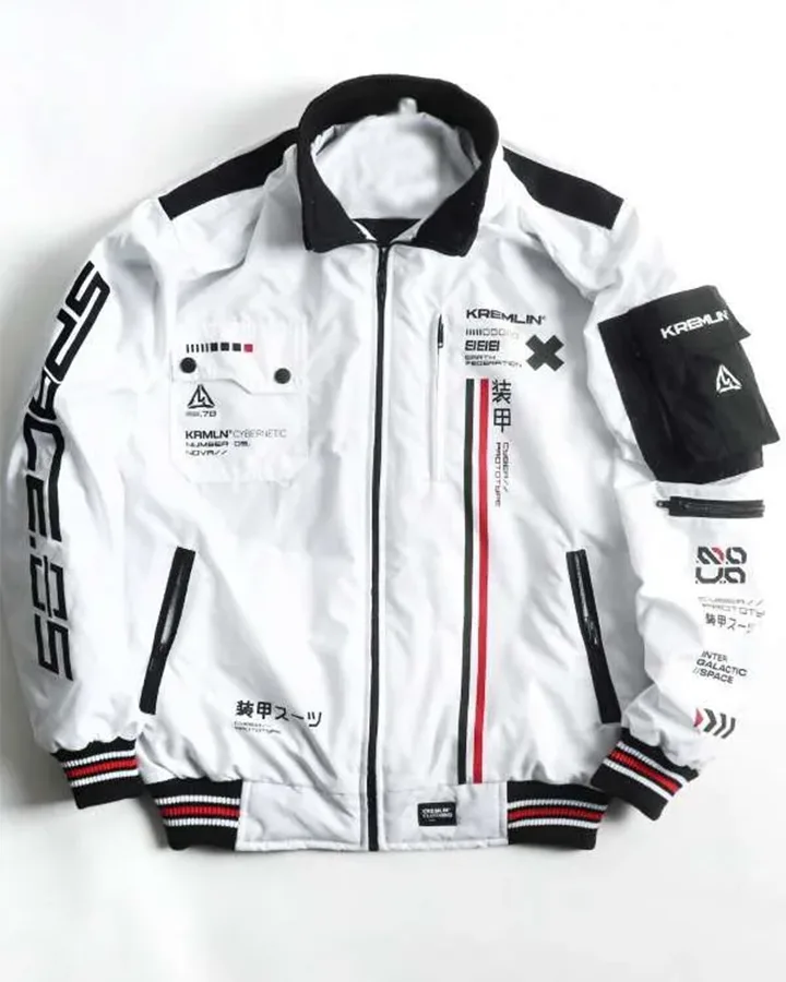 White Cyberpunk Techwear Bomber Jacket White Cyberpunk Techwear Bomber Jacket