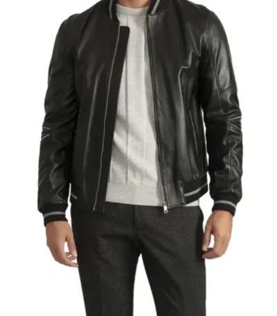 Wilkinson Black Leather Bomber Jacket