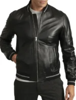 Wilkinson Black Leather Bomber Jacket