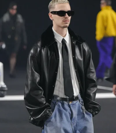 Willy Chavarria Show Romeo Beckham Leather Jacket