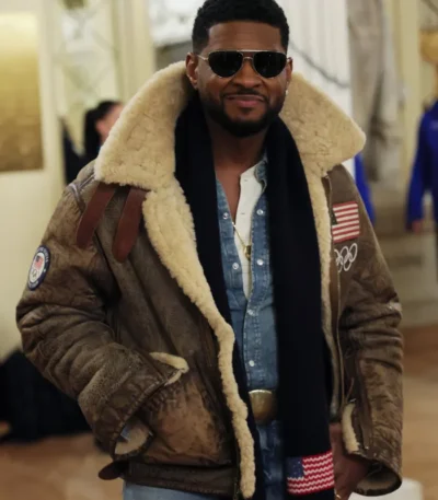 Olympics 2026 Usher Shearling Leather Jacket