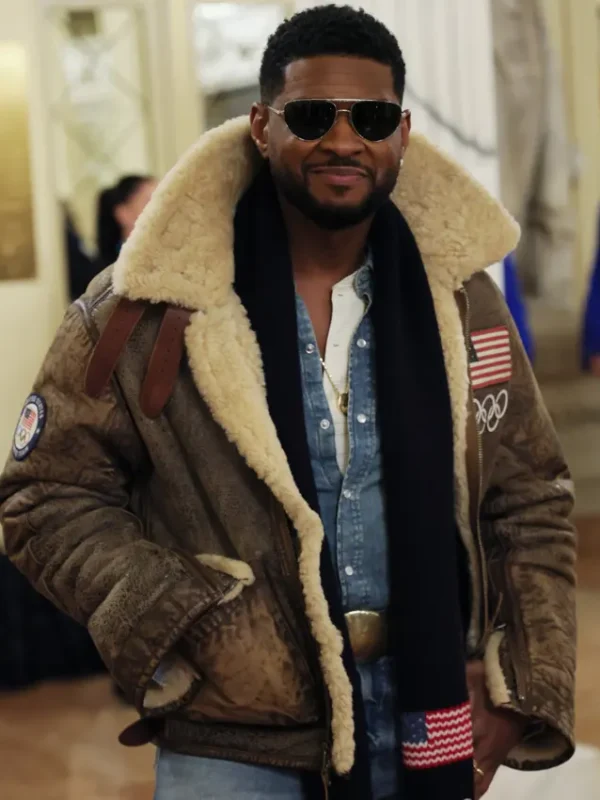 Olympics 2026 Usher Shearling Leather Jacket
