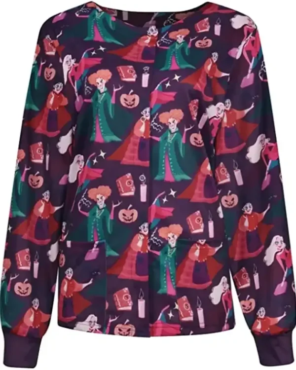 Witch Book Candles Halloween Scrub Jacket