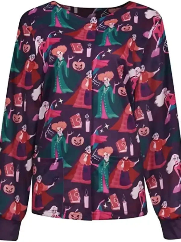 Witch Book Candles Halloween Scrub Jacket