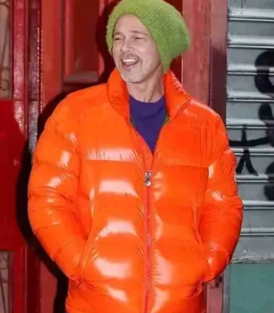 Wolfs 2024 Brad Pitt Orange Puffer Jacket