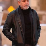 Wolfs 2024 George Clooney Black Leather Jacket