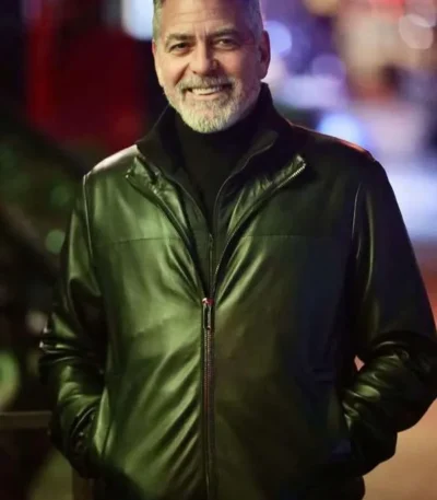 Wolfs 2024 George Clooney Black Leather Jacket