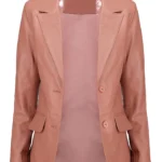 Women Leather Pink Blazer Front With Button