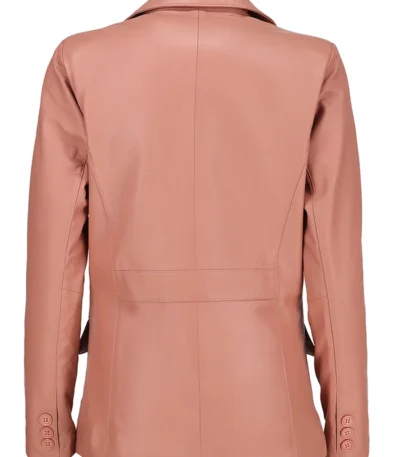 Women Leather Pink Blazer Front With Button