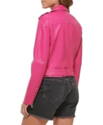 Women’s Asymmetrical Pink Leather Biker Jacket