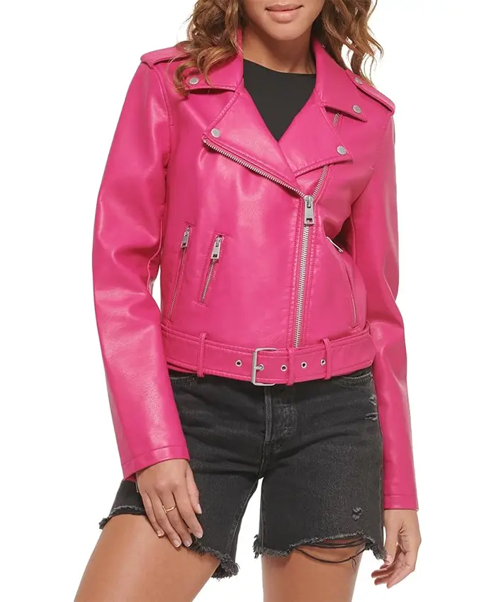 Women’s Asymmetrical Pink Leather Biker Jacket Women’s Asymmetrical Pink Leather Biker Jacket