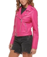 Women’s Asymmetrical Pink Leather Biker Jacket