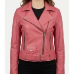 Womens Barbie Doll Pink Bomber Leather Jacket