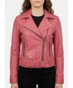 Womens Barbie Doll Pink Bomber Leather Jacket