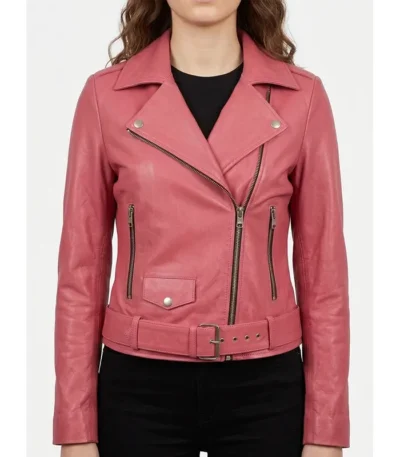 Womens Barbie Doll Pink Bomber Leather Jacket