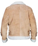 Womens Brown Suede Biker Jacket With White Fur