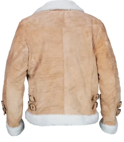 Womens Brown Suede Biker Jacket With White Fur