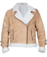 Womens Brown Suede Biker Jacket With White Fur