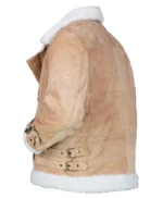 Womens Brown Suede Biker Jacket With White Fur