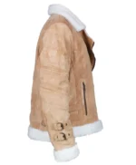 Womens Brown Suede Biker Jacket With White Fur