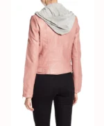 Women’s Pink Hooded Real Leather Jacket